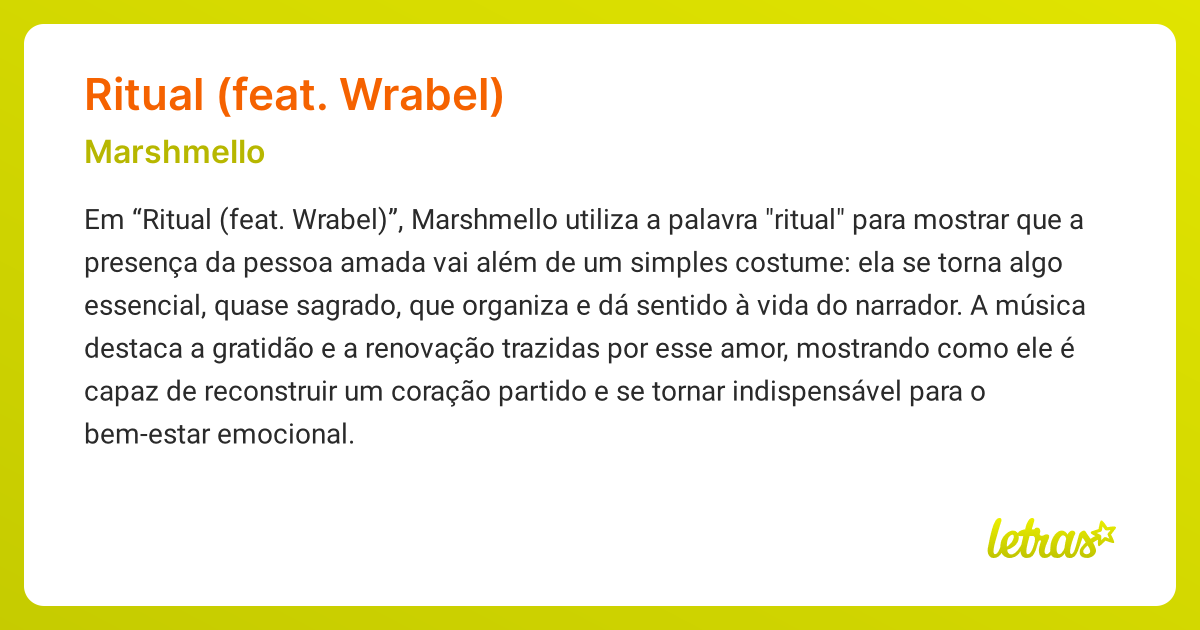 Significado da música RITUAL (FEAT. WRABEL) (Marshmello) - LETRAS.MUS.BR