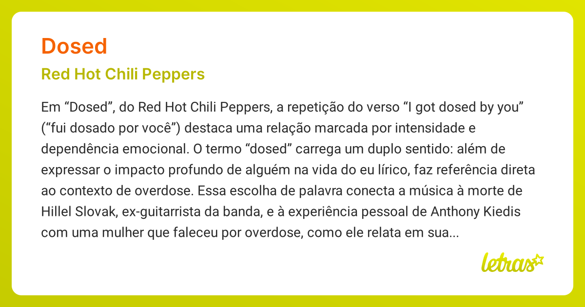 Significado da música DOSED (Red Hot Chili Peppers) LETRAS.MUS.BR
