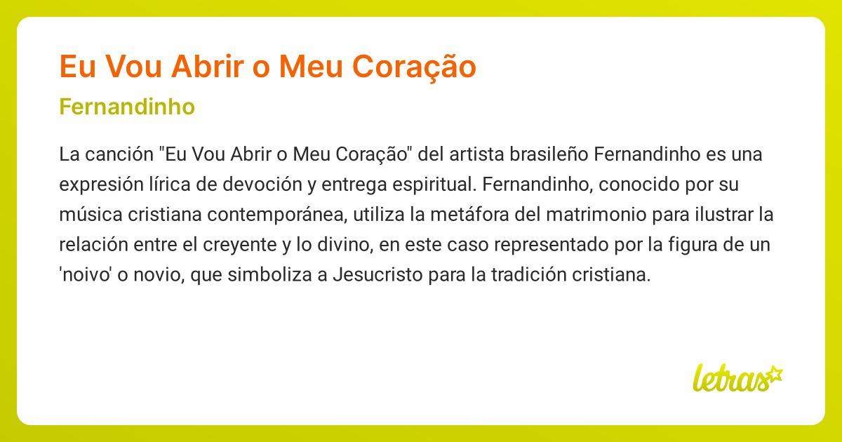 Significado de la canción EU VOU ABRIR O MEU CORAÇÃO (Fernandinho ...