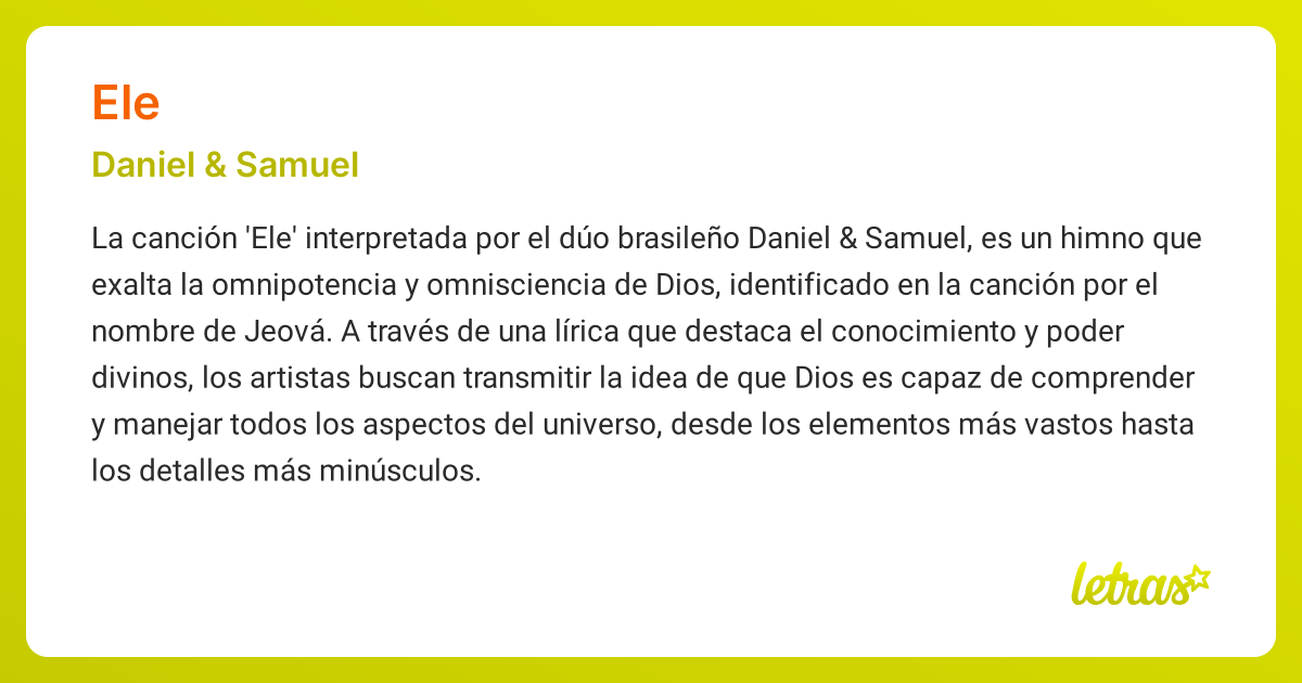 Significado de la canción ELE (Daniel & Samuel) - LETRAS.COM