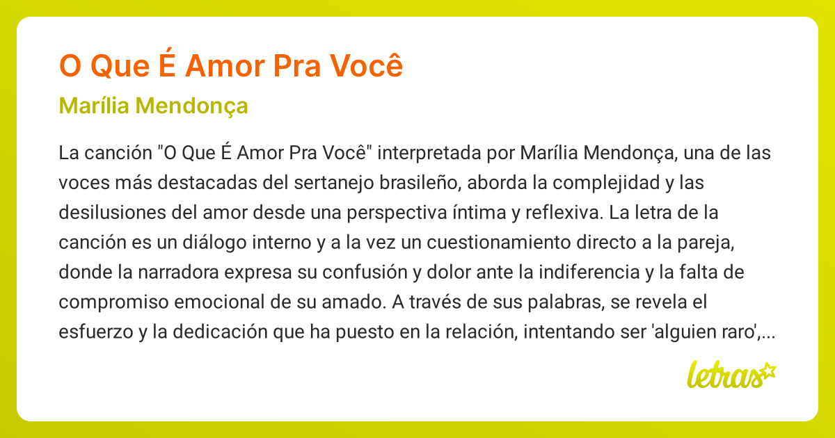 Significado de la canción O QUE É AMOR PRA VOCÊ (Marília Mendonça ...