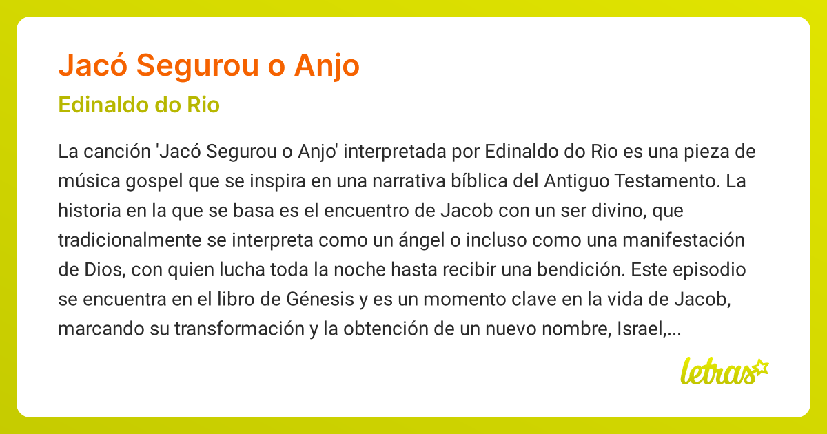Significado de la canción JACÓ SEGUROU O ANJO (Edinaldo do Rio ...