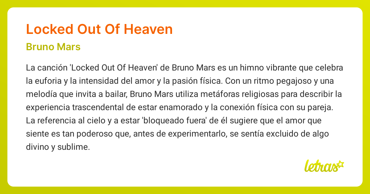 Significado De La Canción Locked Out Of Heaven Bruno Mars Letrascom