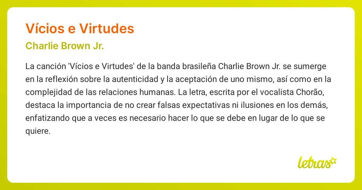 Significado de la canción VÍCIOS E VIRTUDES (Charlie Brown Jr ...