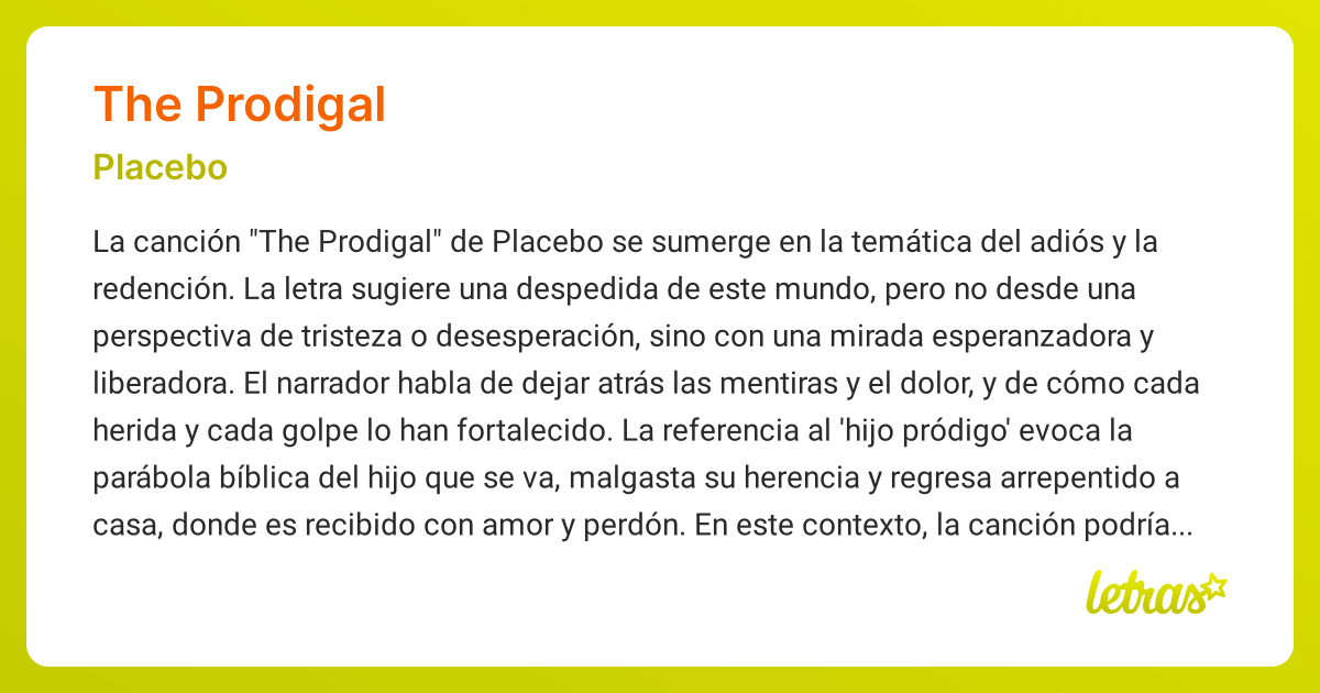 Significado de la canción THE PRODIGAL (Placebo) - LETRAS.COM