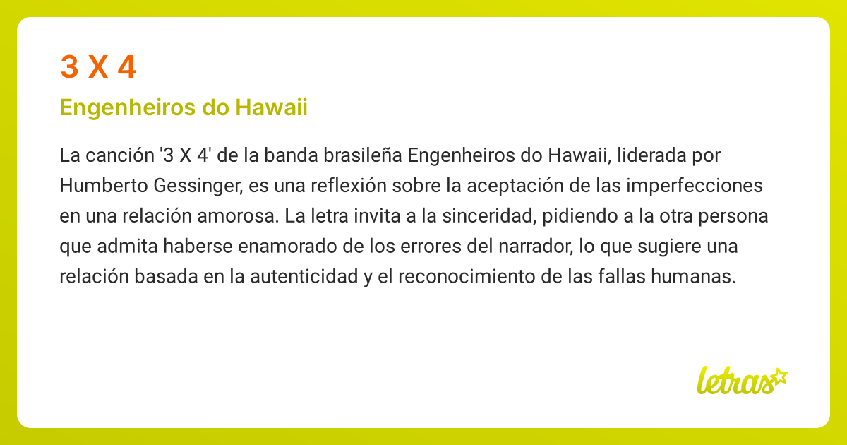 Significado de la canción 3 X 4 (Engenheiros do Hawaii) - LETRAS.COM