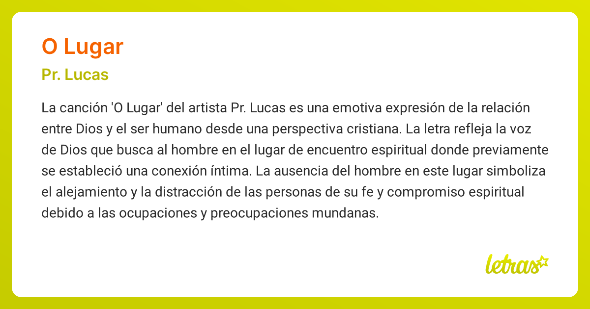 Significado de la canción O LUGAR (Pr. Lucas) - LETRAS.COM