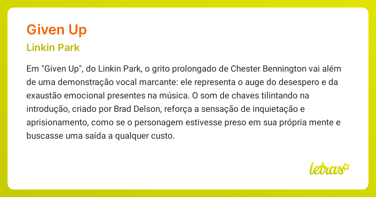 Significado da música GIVEN UP (Linkin Park) - LETRAS.MUS.BR