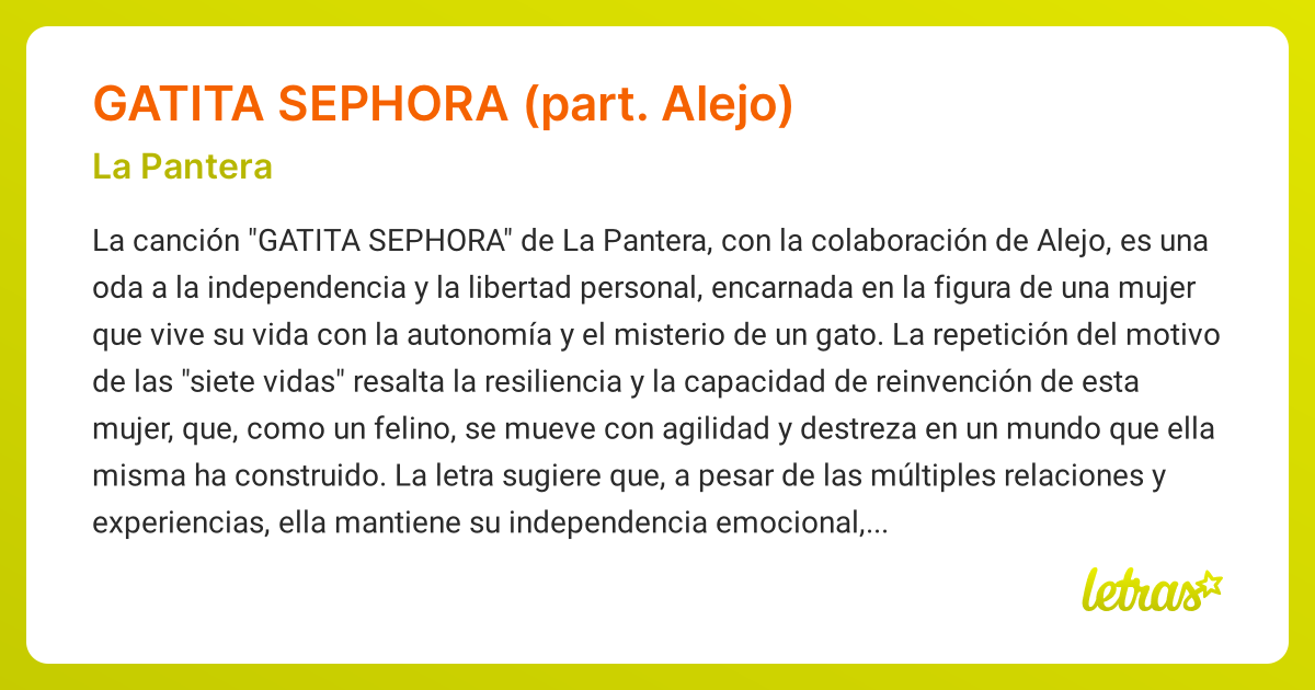 Significado de la canción GATITA SEPHORA (PART. ALEJO) (La Pantera ...