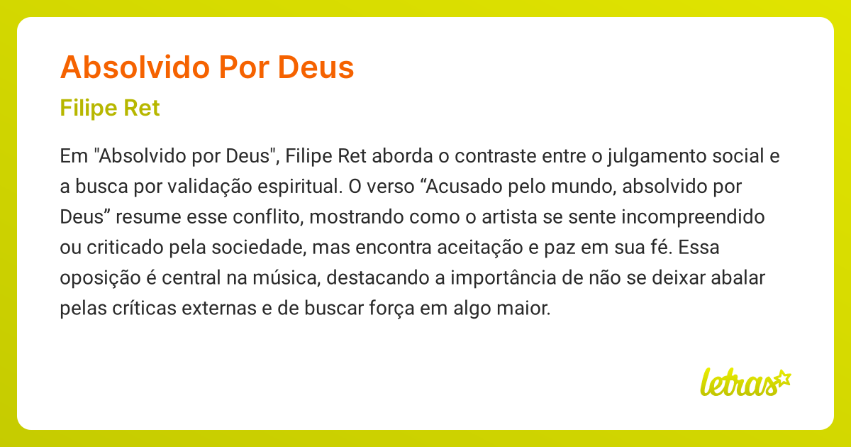 Significado da música ABSOLVIDO POR DEUS (Filipe Ret) - LETRAS.MUS.BR