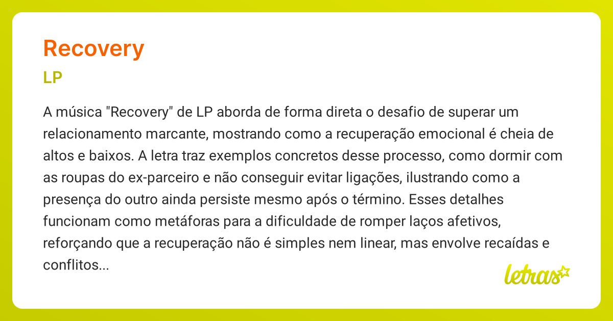 Significado da música RECOVERY (LP) - LETRAS.MUS.BR