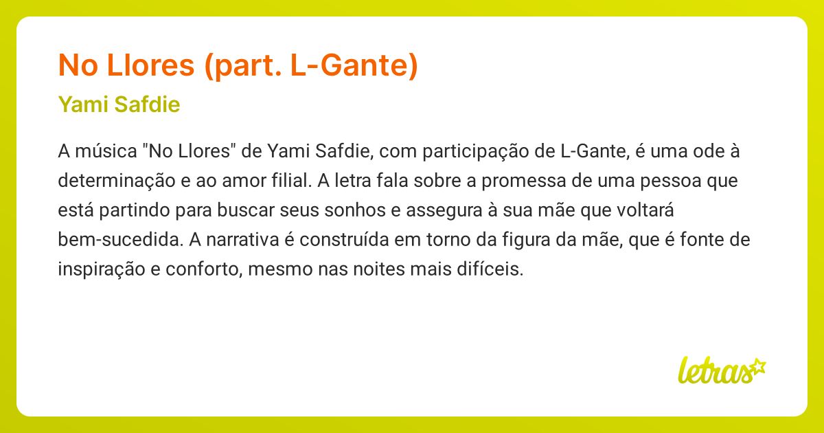 Significado Da Música No Llores Part L Gante Yami Safdie Letrasmusbr 5939