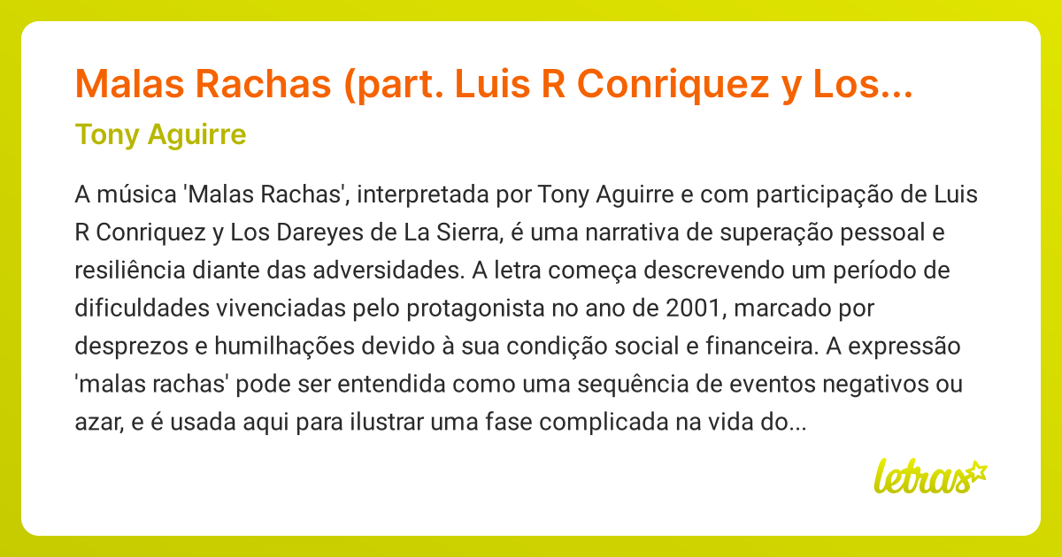 Significado da música Malas Rachas (part. Luis R Conriquez y Los ...