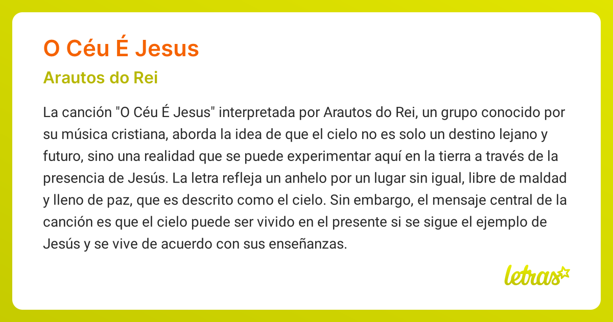 Significado de la canción O CÉU É JESUS (Arautos do Rei) - LETRAS.COM