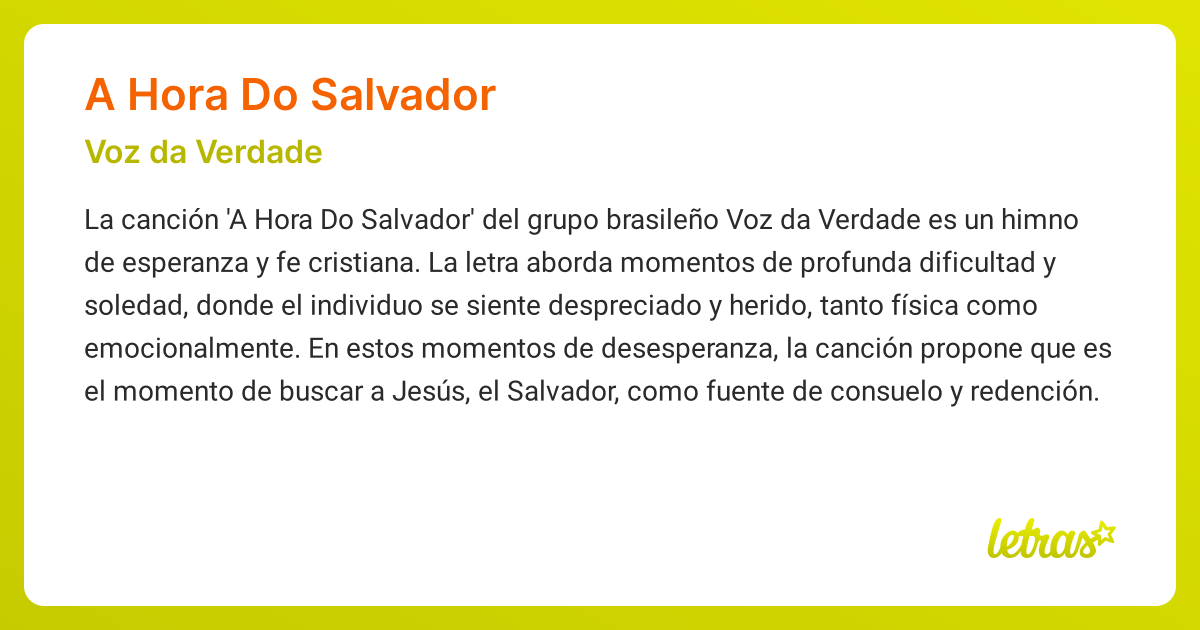 Significado de la canción A HORA DO SALVADOR (Voz da Verdade) - LETRAS.COM