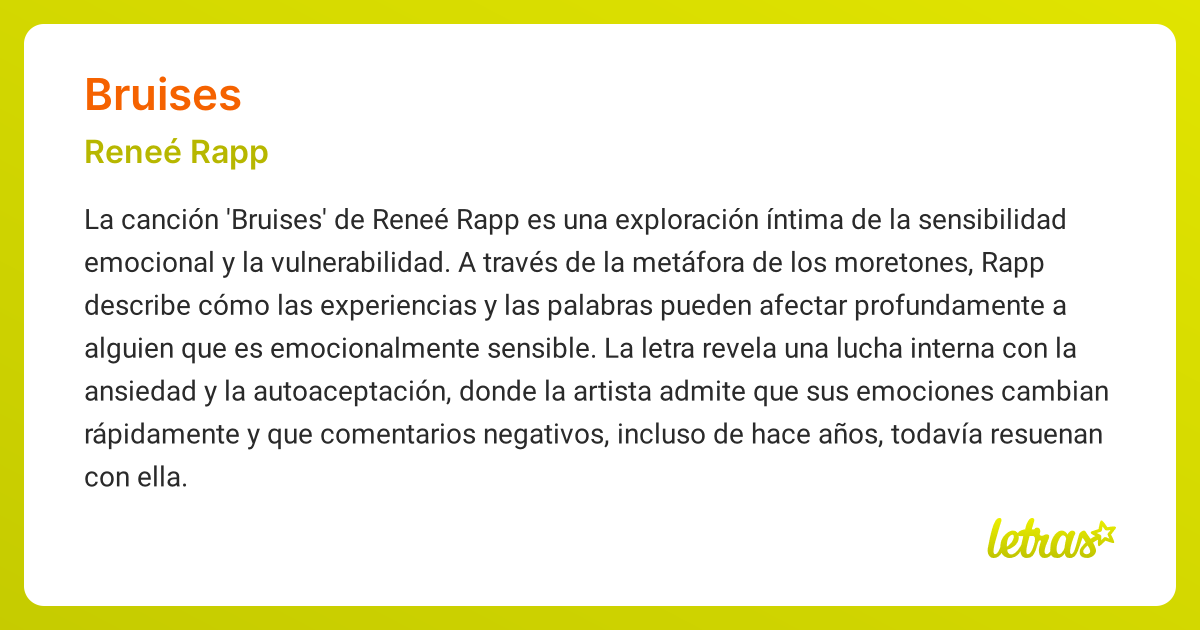 Significado de la canción BRUISES (Reneé Rapp) - LETRAS.COM