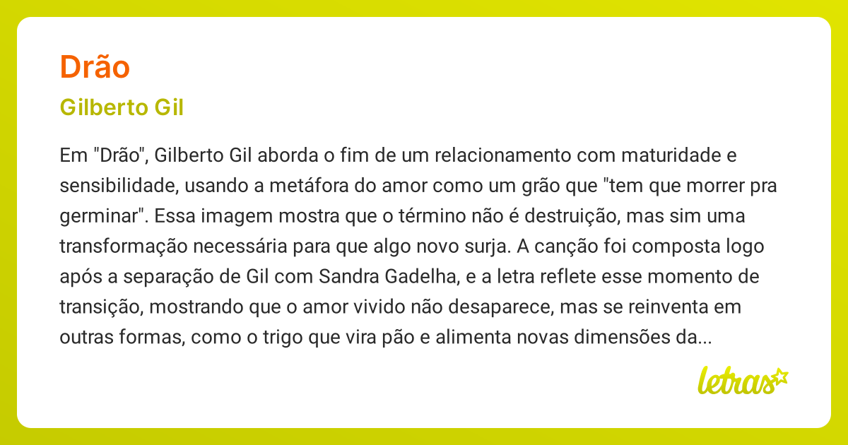 Significado da música DRÃO (Gilberto Gil) - LETRAS.MUS.BR
