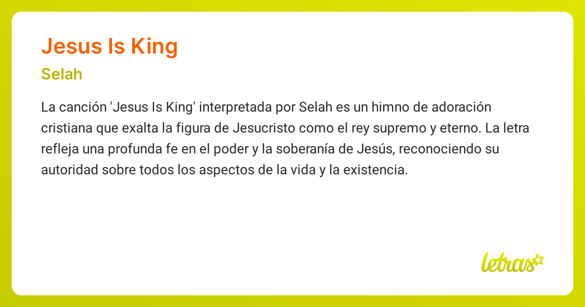 Significado de la canción JESUS IS KING (Selah) - LETRAS.COM