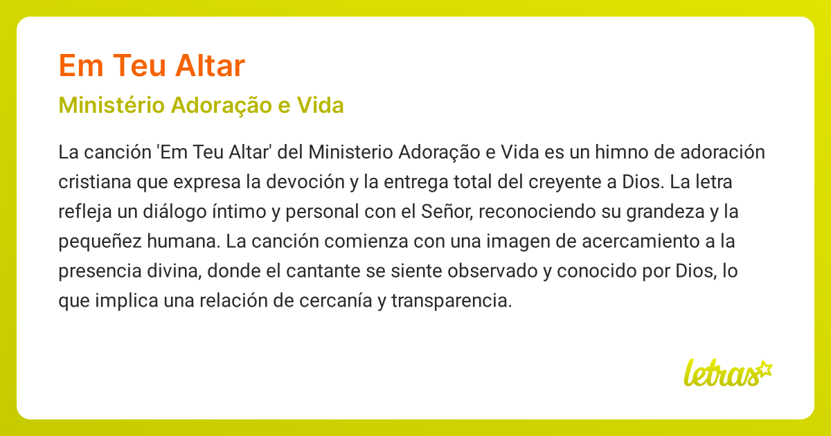 Significado de la canción EM TEU ALTAR (Ministério Adoração e Vida ...