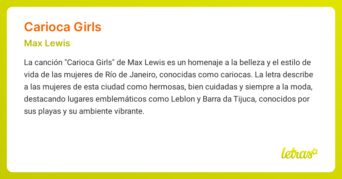 Significado De La Canción Carioca Girls Max Lewis Letras