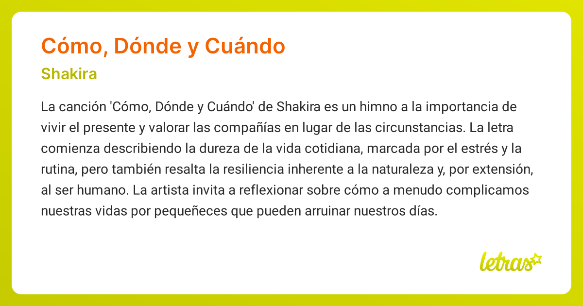 Significado de la canción CÓMO, DÓNDE Y CUÁNDO (Shakira) - LETRAS.COM