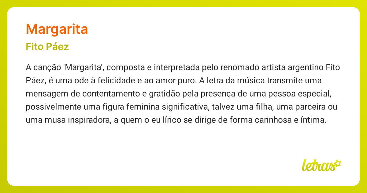 Significado da música MARGARITA (Fito Páez) LETRAS.MUS.BR