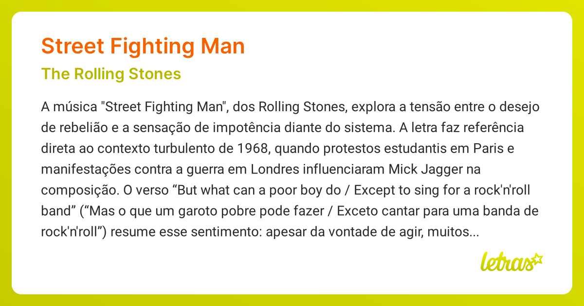 Significado da música STREET FIGHTING MAN (The Rolling Stones