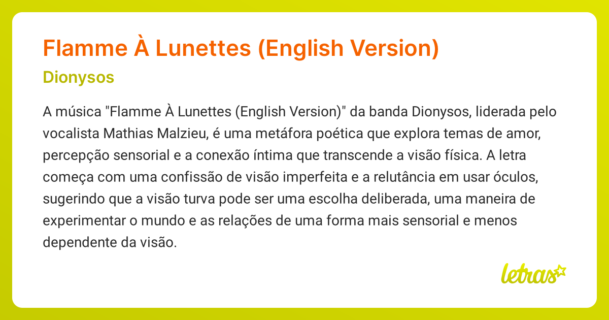 Significado da musica Flamme A Lunettes English Version Dionysos LETRAS.MUS.BR