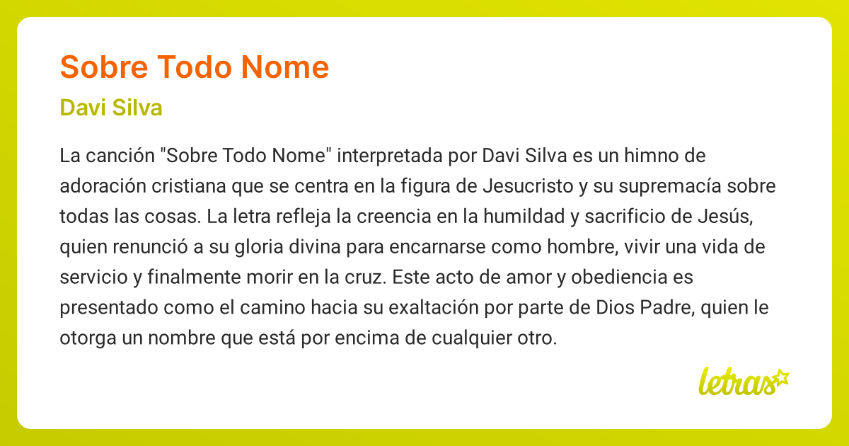 Significado de la canción SOBRE TODO NOME (Davi Silva) - LETRAS.COM