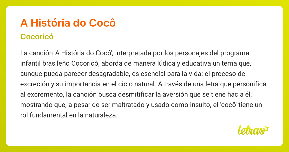 Significado de la canción A HISTÓRIA DO COCÔ (Cocoricó) - LETRAS.COM