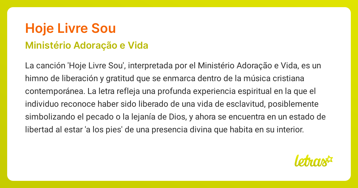 Significado de la canción HOJE LIVRE SOU (Ministério Adoração e Vida ...