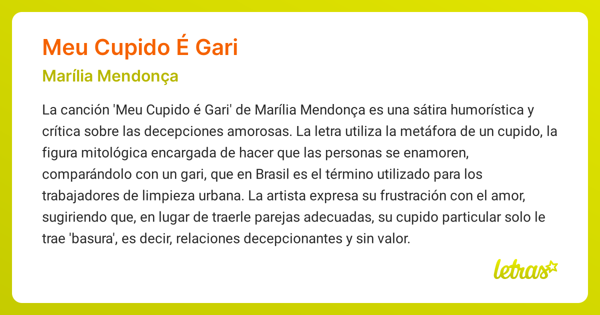 Significado de la canción MEU CUPIDO É GARI (Marília Mendonça) - LETRAS.COM