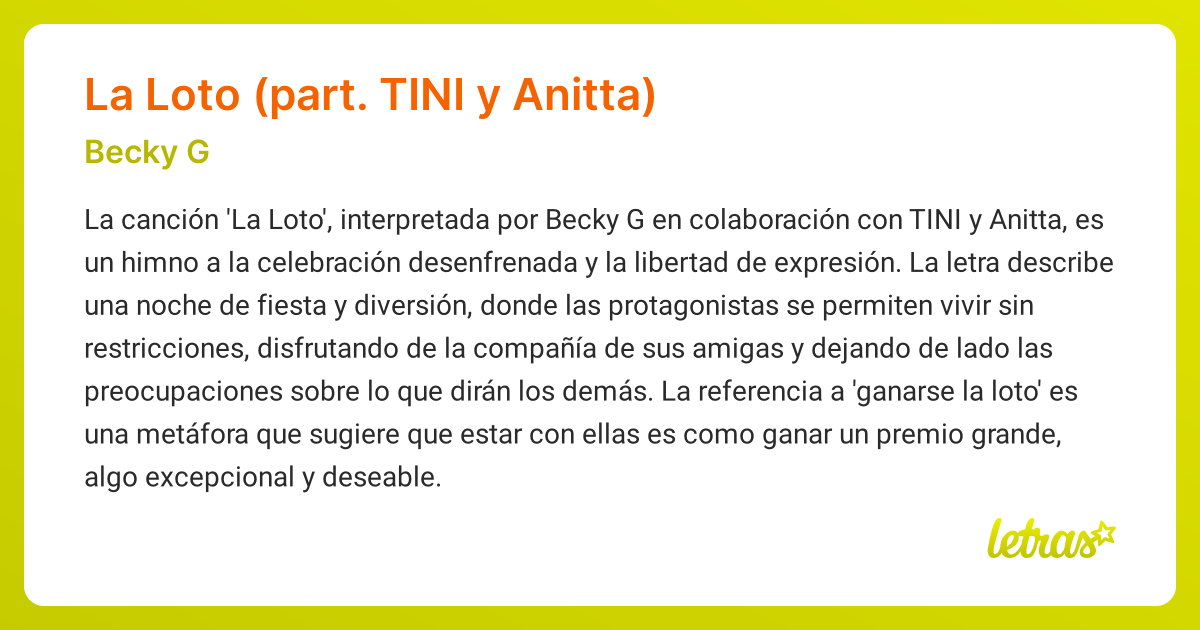 Significado de la canción LA LOTO (PART. TINI Y ANITTA) (Becky G ...