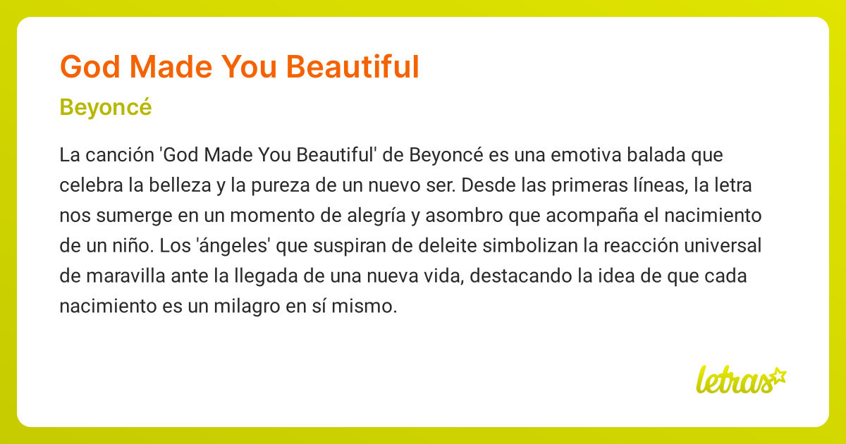 Significado de la canción GOD MADE YOU BEAUTIFUL (Beyoncé) - LETRAS.COM