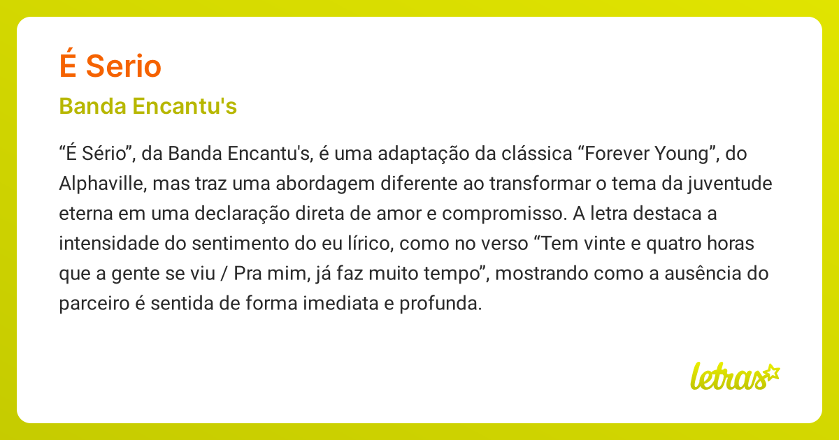 Significado da música É SERIO (Banda Encantu's) - LETRAS.MUS.BR