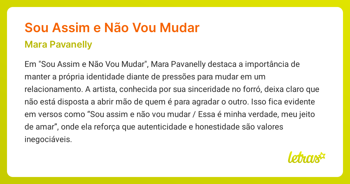 Significado da música SOU ASSIM E NÃO VOU MUDAR (Mara Pavanelly ...