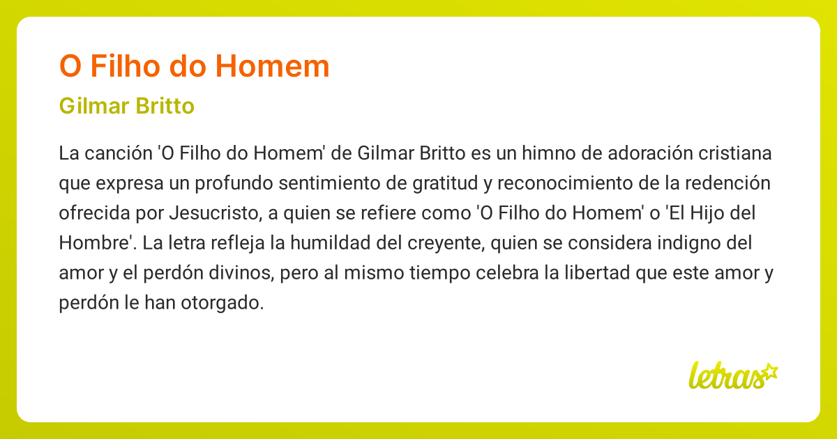 Significado de la canción O FILHO DO HOMEM (Gilmar Britto) - LETRAS.COM