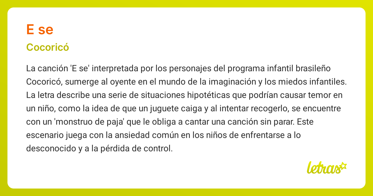 Significado de la canción E SE (Cocoricó) - LETRAS.COM