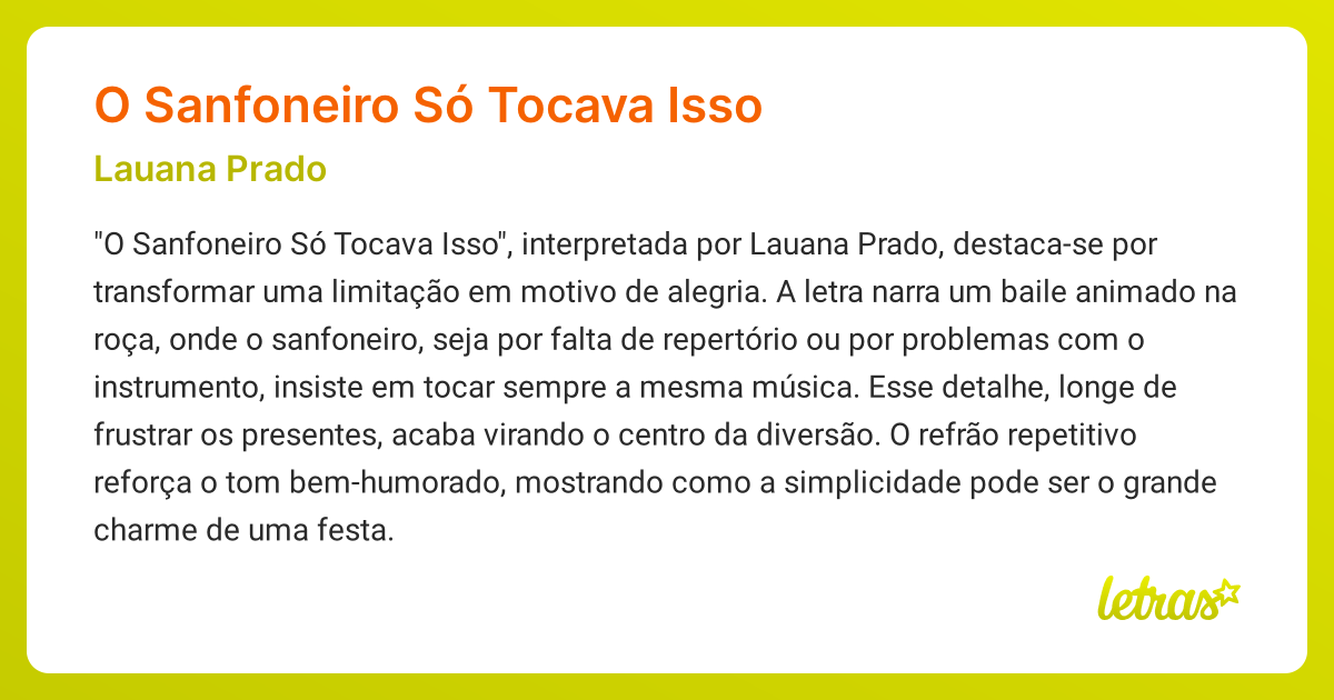 Significado da música O SANFONEIRO SÓ TOCAVA ISSO (Lauana Prado ...