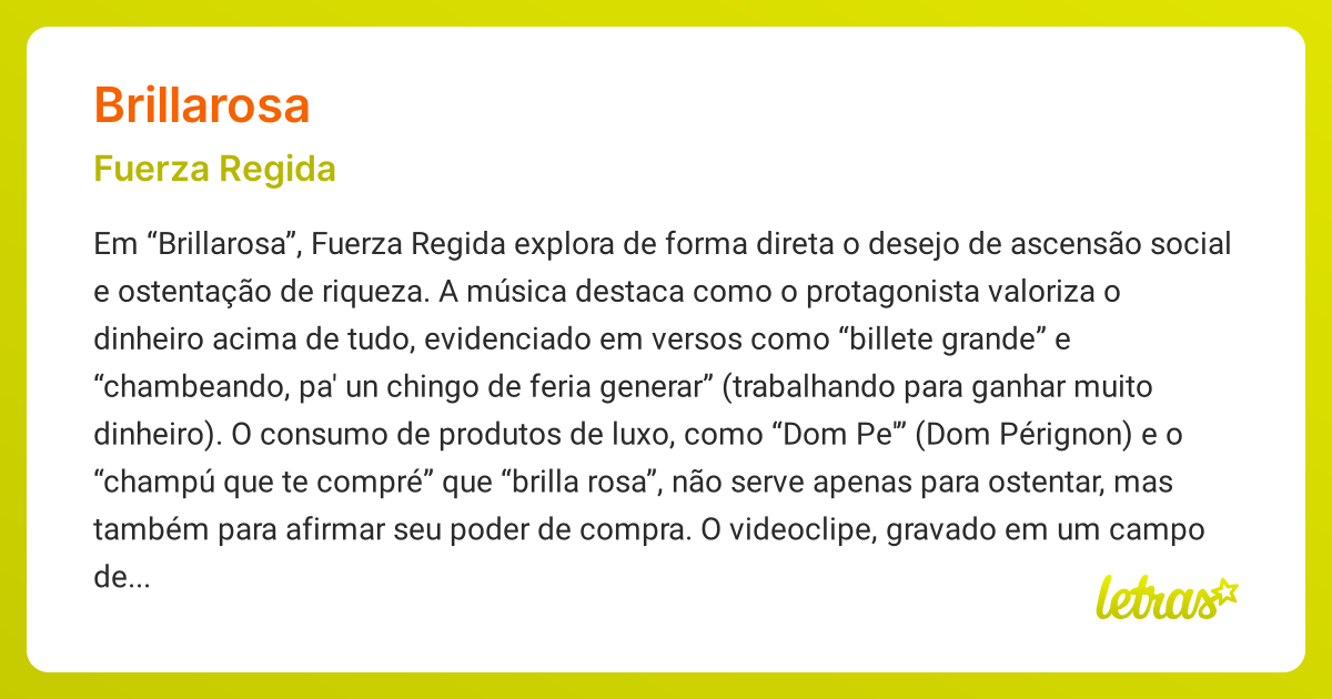 Significado da música BRILLAROSA (Fuerza Regida) - LETRAS.MUS.BR