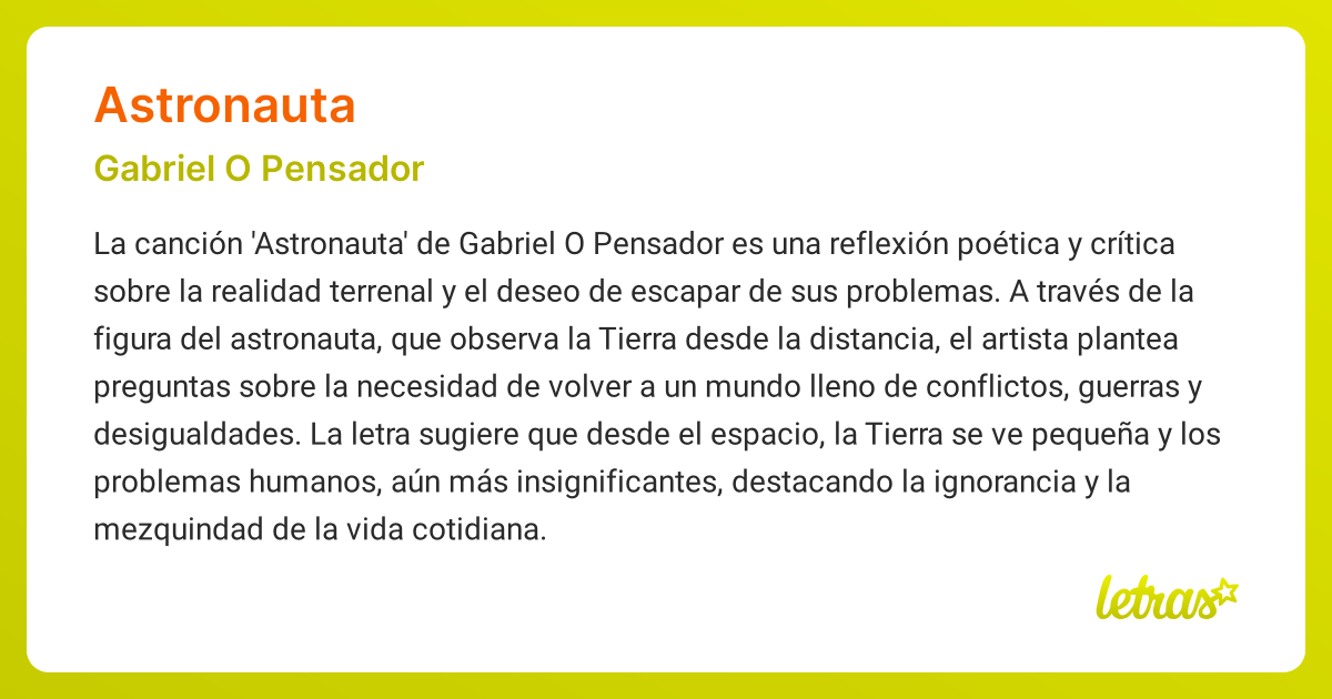 Significado de la canción ASTRONAUTA (Gabriel O Pensador) - LETRAS.COM