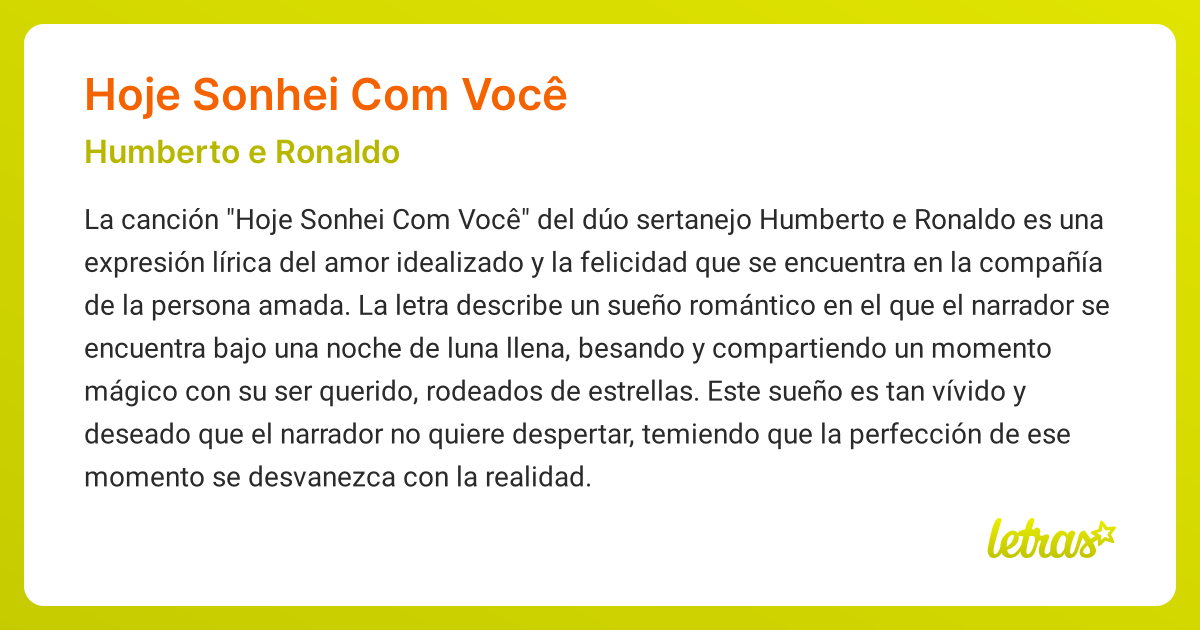 Significado de la canción HOJE SONHEI COM VOCÊ (Humberto e Ronaldo ...