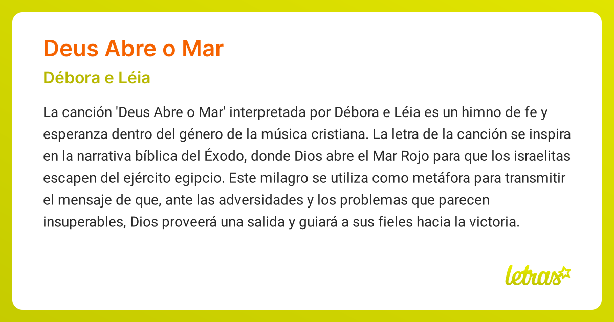 Significado de la canción DEUS ABRE O MAR (Débora e Léia) - LETRAS.COM