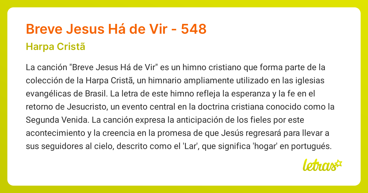 Significado de la canción BREVE JESUS HÁ DE VIR - 548 (Harpa Cristã ...