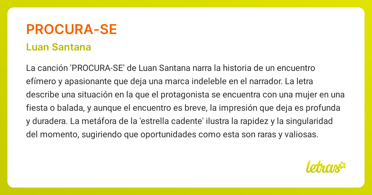 Significado de la canción PROCURA-SE (Luan Santana) - LETRAS.COM