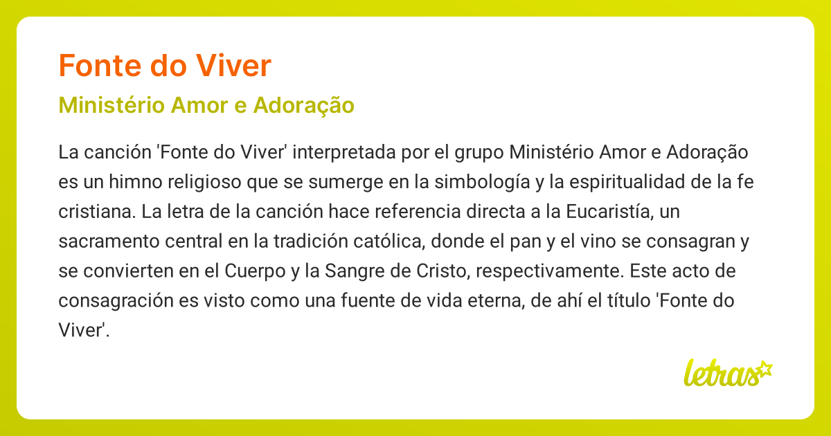 Significado de la canción FONTE DO VIVER (Ministério Amor e Adoração ...