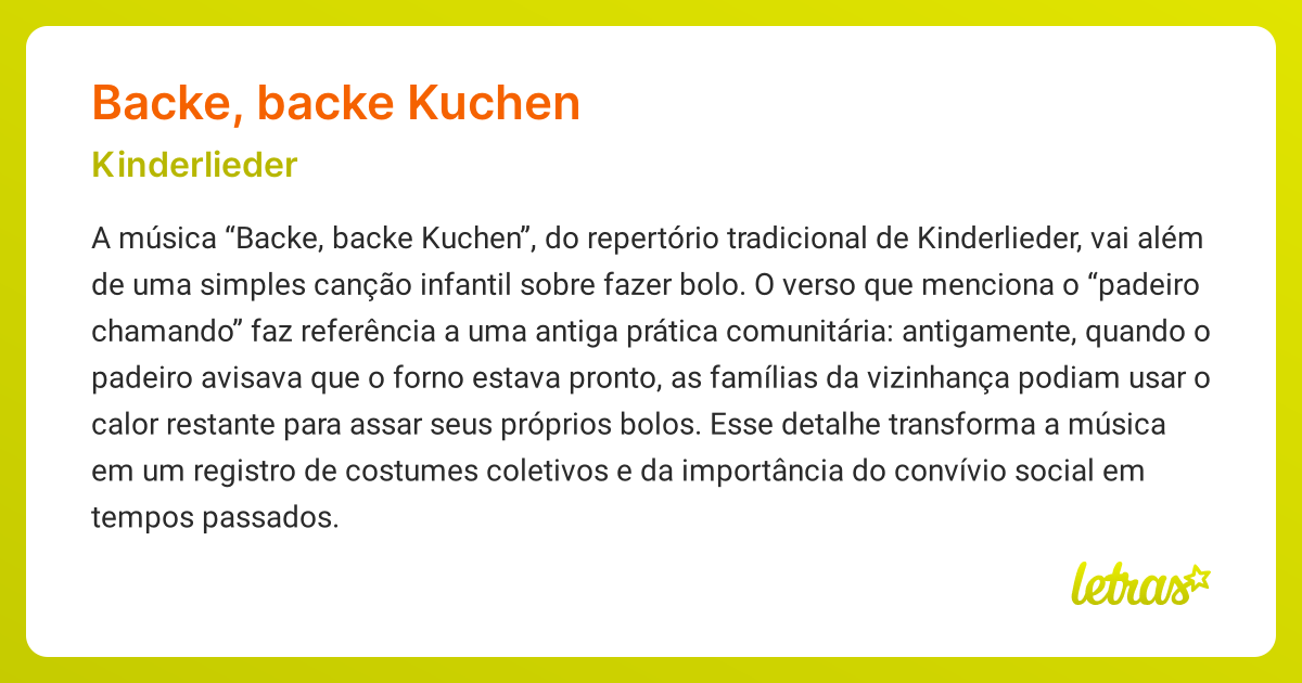 Significado da música BACKE, BACKE KUCHEN (Kinderlieder) - LETRAS.MUS.BR