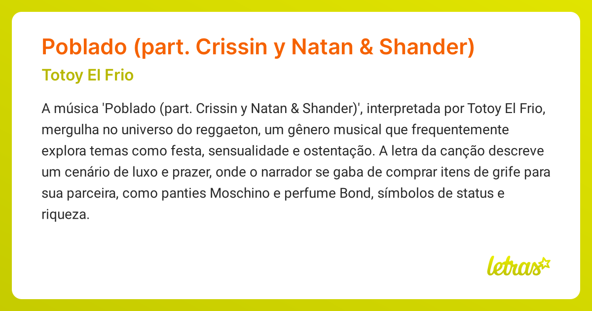 Significado da música Poblado (part. Crissin y Natan & Shander) (Totoy ...