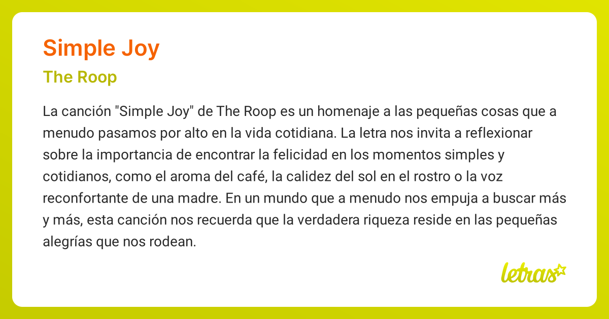 Significado de la canción SIMPLE JOY (The Roop) - LETRAS.COM
