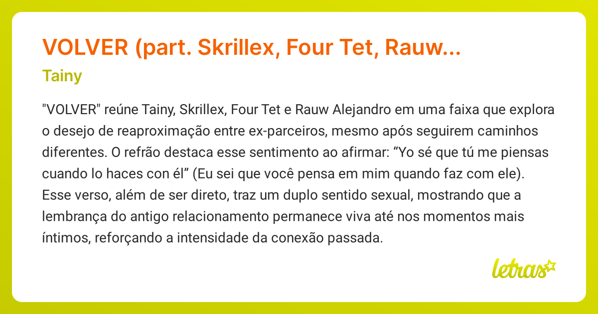 Significado da música VOLVER (part. Skrillex, Four Tet, Rauw Alejandro ...
